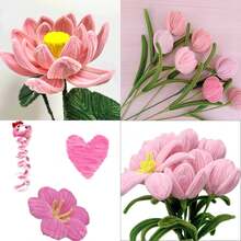 313pcs Bouquet Chenille Stem Flower Handmade Kit, Includes Greeting Card And Tutorial Video, All-In-One DIY Floral Craft Material Pack, Textured Multi-Color Accessory Set, Premium Chenille Stem Handicraft Kit - 313pcs - View 9