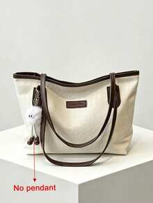 Large Capacity Women's Fashion Multifunctional Shoulder Bag, New Canvas Tote Bag, Suitable For School, Commute And Shopping (No Pendant) - White - View 3