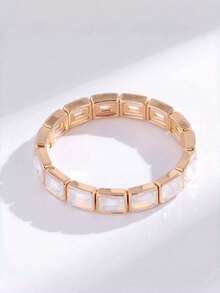 1pc Square Rhinestone Bracelet, High-End Dopamine Colorful Gemstone Bohemian Style Bracelet, Delicate Design Suitable For Daily Wear And Gifting - Multicolor - View 5