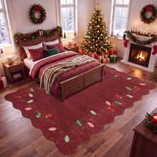 Wanfeeso Red Shaped Christmas Rug With Christmas Light Bulb Pattern – Unique Holiday Area Rug For Living Room, Entryway & Festive Home Decor - Red - View 2