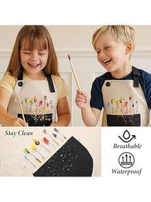 Children's Adjustable Waterproof Apron With Pockets, Unisex, Suitable For Painting, Cooking, Baking, Gardening, Craft Activities - Multicolor - View 5