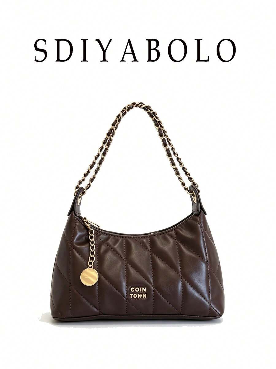 Fashion Classic Clown Solid Color Rhombus Patchwork Design Chain Square Bag Twist Lock Closure Burgundy