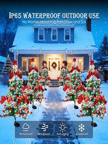 2pcs Solar Powered Christmas Tree Lights, LED Christmas Decorative Lights With Red Ribbon, Berries, Bells And Stars, Suitable For Christmas Decoration, Home Decor, Party Decor, Yard Decor, Garden Decor And Pool Decor - Christmas Tree Lights - View 8