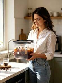 Snow-Capped Coffee Drink Pattern And Letter Print, Transparent Sealed Coffee Storage Jar, Sealed Plastic Food Container, Large Capacity, Dustproof And Moisture-Proof, Kitchen Countertop Coffee Area Storage Box, Decoration, Kitchen Countertop Storage, Coffee Lover Gift - Multicolor - View 9