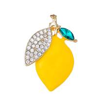 Vintage Rhinestone Inlaid Lemon Fruit Brooch Pin, Gold‑Tone Enamel Statement Accessory For Daily Outfit Clothing Decoration - Yellow - View 6