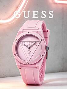 Guess Women's Quartz Watch, Soft Pink Touch Silicone Strap, Embossed Triangle Logo Dial, Youthful Style, Summer Beach Travel, Casual Gathering, Fashion Accessory - one-size - View 4