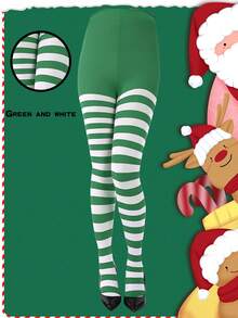 1pc Autumn/Winter Christmas & Halloween Striped Colorful Party Makeup Dance Decor Prop Fashion Tight Leggings Cosplay Tights - Multicolor - View 14