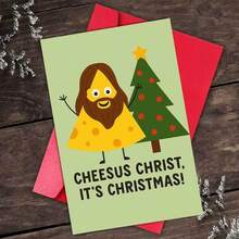 1/3 Sets Fun Christmas Card "Cheesy Christ", A Festive Holiday Greeting For Cheese Lovers, A Humorous Seasonal Celebration Gift Suitable For Friends, Family, And Colleagues. Includes Envelope + Greeting Card - A - View 5