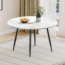 Modern White Marble Extendable Kitchen Table With Corduroy Upholstered Chairs For Dining Room, Kitchen - White Table + White Chair - View 8