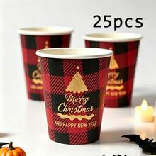 10/25/50pcs Paper Cups, Christmas Paper Cups, Holiday Paper Cups, Snowflake Pattern Christmas Paper Cups, Christmas Party Paper Cups, Party Paper Cups - Multicolor - View 7