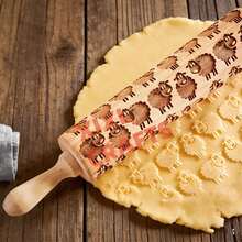 Cute Sheep Engraved Wooden Rolling Pin, Embossed Dough Roller For Cookie Biscuit, Fun Home Baking Tool, Perfect For Easter, Housewarming & Holiday Gift - Multi-color - Lamb - View 1