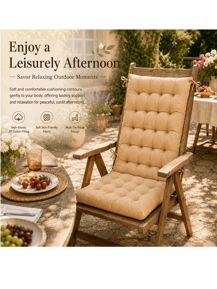 Extended Patio Chaise Lounge Cushion, Filled With PP, Skin-Friendly Fabric, Patio Chair Cushion, Dining Chair Cushion, Thickened Version 112*45cm, With Strap Design For Secure Fastening, Available In Multiple Colors - 1PC - View 1