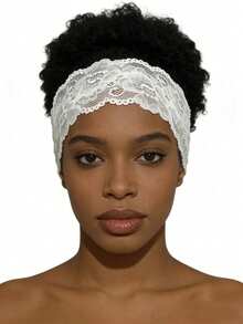 1 buah Bando Wanita Motif Bunga Renda Lembut Anti Selip, Aksesori Rambut Elastis untuk Yoga dan Olahraga, Cocok untuk Pemakaian Sehari-hari - Putih - View 7