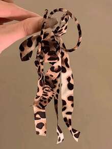 1 Pasang Anting Rumbai Pita Motif Macan Tutul Modis untuk Wanita, Cocok untuk Pesta dan Acara Kumpul-Kumpul - Hitam dan khaki - View 4