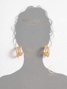 1 Pair Zirconia Triple Layer Earrings, Suitable For Daily Wear, Versatile For Various Outfits, Also Great For Dates And Parties - Style 1 - View 1