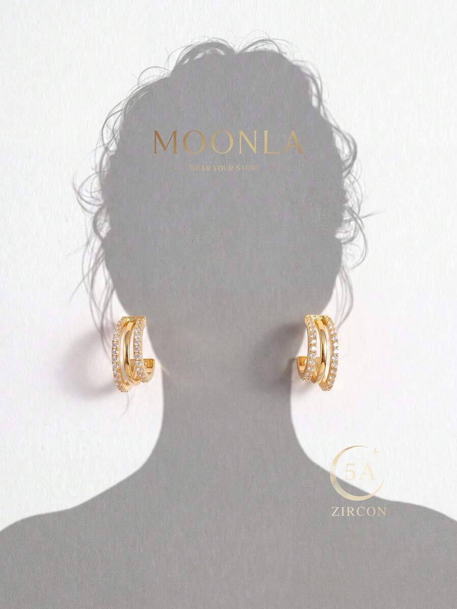 1 Pair Zirconia Triple Layer Earrings, Suitable For Daily Wear, Versatile For Various Outfits, Also Great For Dates And Parties - Style 1 - View 1