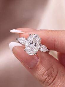 1件水滴馬眼形戒指 女士珠寶 鋯石奢華精緻飾品 婚禮訂婚戒指禮物 - 銀色 - 查看 3