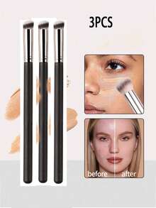 1/2/3pcs 370 Concealer Brush, Soft Dense Bristles Seamless Blending Makeup Brush, Portable Face Blush Makeup Brush Suitable For Beginners - Black - View 8