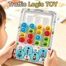 Kids Traffic Logic Slide Puzzle Toy, 96 Challenges 4Color Matching Brain Game, Portable Travel Educational Logical Thinking Training Board Game For 3+ - Multicolor - View 4