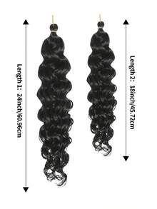 3pcs 18/24 Inch Black Pink Gold Long Wavy Crochet Ponytail Hair Extensions, Natural Voluminous Synthetic Fiber Hair Pieces, Women's Daily Wear Hair Extensions - Black - View 2