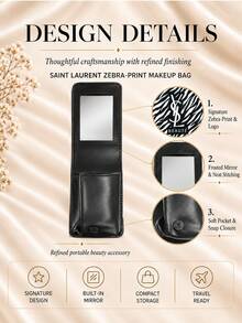 YSL Zebra Print Makeup Bag With Mirror, 12*6.5cm, Single Piece, Built-In Mirror, Lightweight And Portable, Perfect For Storing Cosmetics, Suitable For Daily Use And Travel Touch-Ups - Black and White - View 6
