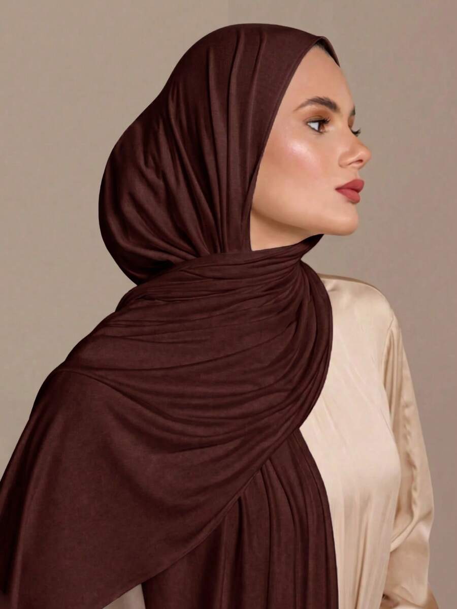 1pc New Large Size Knitted Hijab Shawl, Soft Casual Solid Color Women Scarf