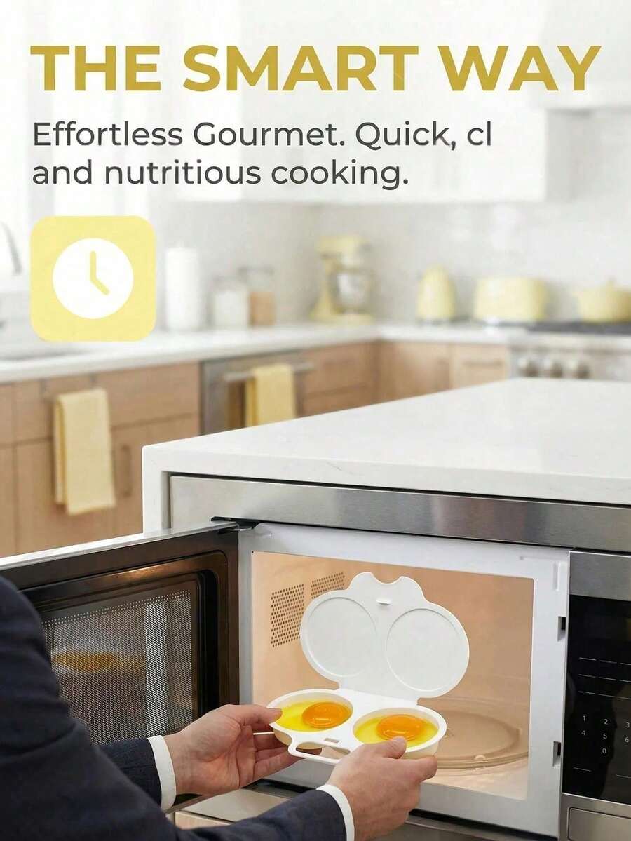 1pc Microwave Egg Cooker Poacher, Non-Electric Heat-Resistant PP Plastic, Double-Layer Egg Cup Heat-Insulating Base, Space-Saving Breakfast Cooking Tool, For Home Office Dormitory, Easy Clean Kitchen Gadget With Sturdy Handle Durable Cookware - Multicolor - View 1