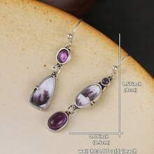 Vintage Asymmetrical Patchwork Long Earrings, Deep Purple Artistic Women's Ear Jewelry - Silver - View 4