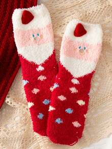 1 Pair Christmas Gift Cartoon Plush Socks, Coral Fleece Home Floor Air Conditioning Socks, Cute Warm Mid-Calf Sleep Socks - Multicolor - View 10
