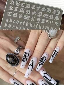 1pc Gothic Alphabet Nail Stamping Plate 3D Mixed Retro Old English Letter A To Z Nail Printing Template For DIY Y2K Personalized Manicure Decoration Reusable Stainless Steel Nail Stencil For Nail Salon/Home Use - Multicolor - View 4