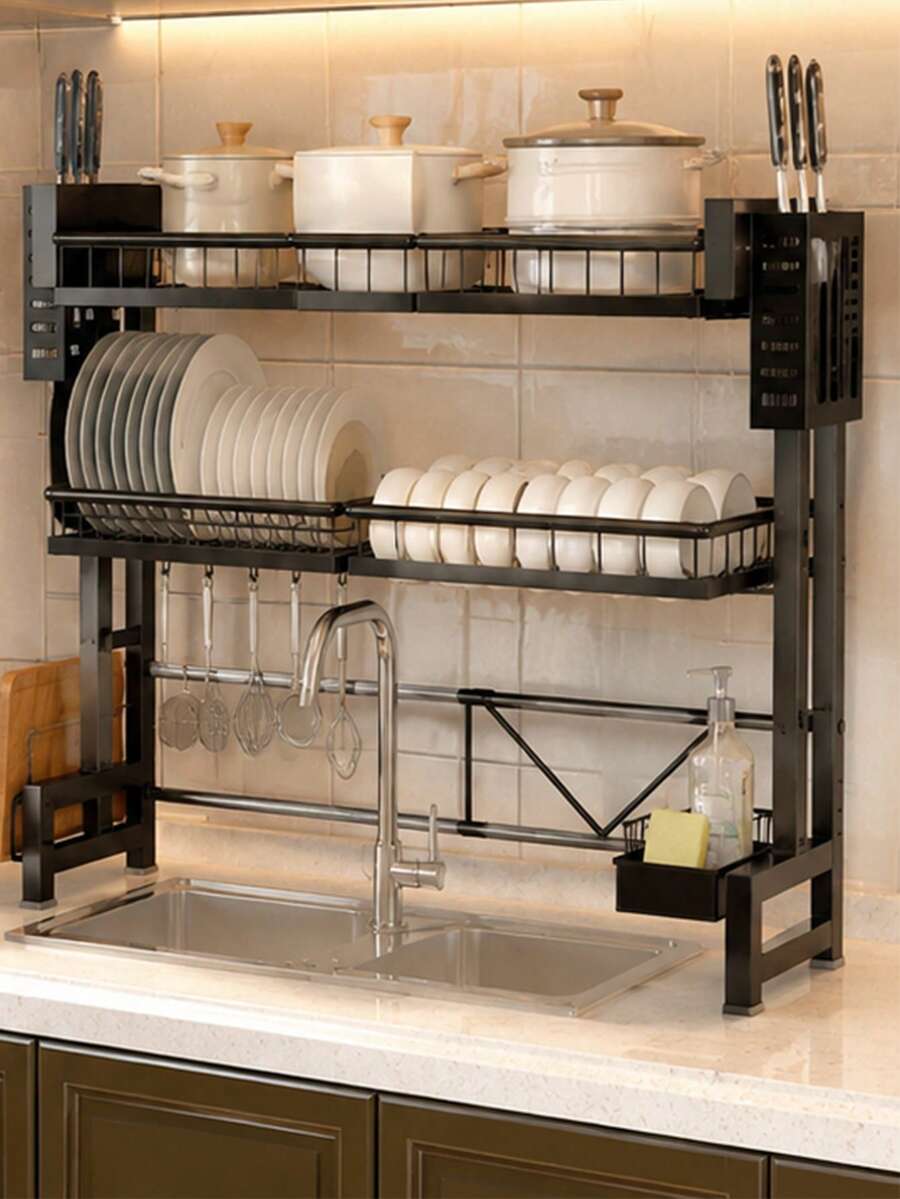 Metal Sink Drain Rack: High-Quality Kitchen Storage, Multi-Functional Dish Organizer, Increased Storage Space - Multicolor - View 1