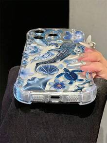 4角氣囊防震透明手機殼，軟 TPU 透明保護殼，印有海洋生物鯨魚、鯊魚、海龜、水母、海馬、貝殼、花卉圖案，凸起相機框防刮，海灘風手機殼，女性與青少年的假期禮物，相容 iPhone 18 Pro Max/17 Pro/17 Air/17/16 Pro Max/16/15 Pro Max/15/14/13/12/11 系列 - 透明2 - 查看 4