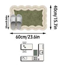 1pc Olive Green & Beige Wavy Border Pattern French Country Vintage Rug, Fresh Elegant Style Faux Cashmere Asymmetrical Wavy Edge Rectangular Multi-Layered Beige Woven Trim Frame With Distressed Texture Detail, Machine Washable Area Carpet For Living Room Bedroom Balcony, All Season Home Decor - Multicolor - View 15