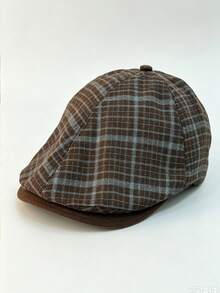 1pc Men's Vintage Plaid Wool Newsboy Cap, Fashionable Artistic Painter Newsboy Hat, Suitable For Daily Street Wear - Vintage Plaid - View 12