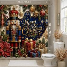 1pc/4pcs Blue & Gold Nutcracker Pattern Multifunctional Bathroom Decor Shower Curtain Set, Free 12 Hooks, Premium Holiday Atmosphere, Bathroom Mat, U-Shaped Rug And Round Toilet Lid Cover, Suitable For All Occasions, Bathroom Set - Blue and Gold Nutcracker - View 12