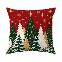 4pcs/1pc Christmas Tree Pattern Pillow Case Without Insert, Single-Sided Printed Pillow Case, Suitable For Living Room, Bedroom, Home Decor, All-Season Pillow Case - Multicolor - View 13