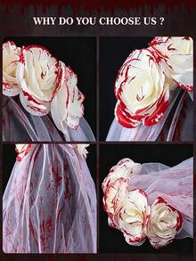 2pcs/1set Halloween Bride Veil Vintage Rose Gothic Dark Headpiece Ghost Bride Set - Multicolor - View 2