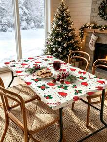 1pc Christmas Element Elastic Band Elastic Edge, Rectangular Design, Anti-Slip Elastic, Waterproof, Oil-Proof, Scratch-Resistant, Suitable For Dining Table, Folding Table, Kitchen, Party, Picnic, Camping And Home Decor. - Multicolor - View 1