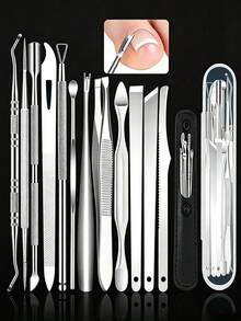 Bộ 18 món dụng cụ làm móng tay và móng chân bằng thép không gỉ, bộ chăm sóc móng cầm tay không mùi, gồm dụng cụ lấy da thừa, kìm cắt móng chân mọc ngược và các dụng cụ chăm sóc đa năng, phụ kiện làm móng kèm hộp đựng tiện lợi dùng tại nhà và khi đi du lịch - Nhiều màu - Xem 8