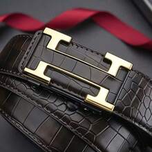 1PC Men's Automatic Buckle Belt, Crocodile Pattern Casual Belt, PU Leather Automatic Buckle Belt, Plastic Buckle With PU Leather Strap, Lightweight And Portable, Suitable For All Seasons - Multicolor - View 3