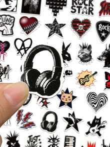 50pcs Retro Punk Stickers – Rock Grunge Gothic Skull Cross Vinyl Decals – Alternative Emo Star Lightning Stickers For Laptop Phone Case Guitar Skateboard Journal - Black - View 7