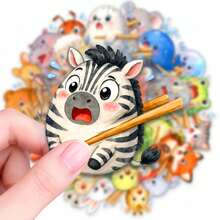 50pcs Fun Animal Chopstick Clip Doodle PET Stickers, Diverse Designs, Enhance Thinking And Creative Action Ability, Art Supplies, Children's Sticker Toys - Multicolor - View 8