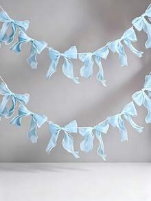 12pcs/6pcs/Strip Blue Bow Banner/Hanging Decoration, Suitable For Baby Shower Decoration, Princess Style Girls Room Wall Decor, Also Applicable For Children Birthday, Welcome Baby Party, Wedding, Gender Reveal Party And Other Occasions - Multicolor - View 2