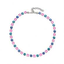 Half Blue Rhinestone Half Pink Resin Necklace Black Metal Chain Choker Women Vintage Y2K Jewelry For Daily Wear Party Music Festival - Style 2 - View 6