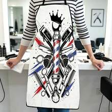 1pc Hair Salon Theme Apron, Polyester Material, High Quality Fabric, Unisex Barber Work Apron With Colorful Hair Styling Tools Print, Suitable For Barbers, Hairdressers And Beauty School Daily Work - Multicolor - View 8