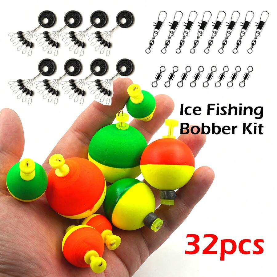 XHOUT 32Pcs Ball Fishing Float Kit, Fishing Gear, Fishing Equipment, With Rubber Stoppers And Swivel Snap Connectors, Sensitive Bite Signal, Easy Installation, For Shore Lake Reservoir Fishing, Freshwater Angling Tackle For Various Fishing Rigs - Multicolor - View 1