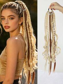 Wig Ekor Kuda Kepang Boho 24 Inci, Kepang Viking Bohemian Berhiaskan Manik-Manik dengan Karet Rambut, Ekstensi Rambut Kepang untuk Pesta Festival - MultiWarna - View 9