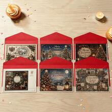 Cartes de vœux de Noël, design de village enneigé des fêtes, 6 cartes et 6 enveloppes, ensemble de 12 pièces, convient pour les amis et la famille, célébration de Noël, échange de cadeaux, transmission de joie et de vœux chaleureux - 6 cartes et 6 enveloppes - Voir 2