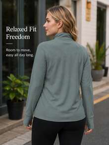 Plus Size Women's Lightweight Stand Collar Jacket, Breathable Cool Skin Layer, With Zipper Pockets, Suitable For Outdoor Sports, Beach, Casual - Dark Green - View 2