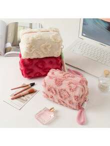 1pc Ins Sweet Plush Large Capacity Cute Makeup Storage Bag, Portable Travel Toiletry Bag, Essential For Students Back To School And Travel - Multicolor - View 6